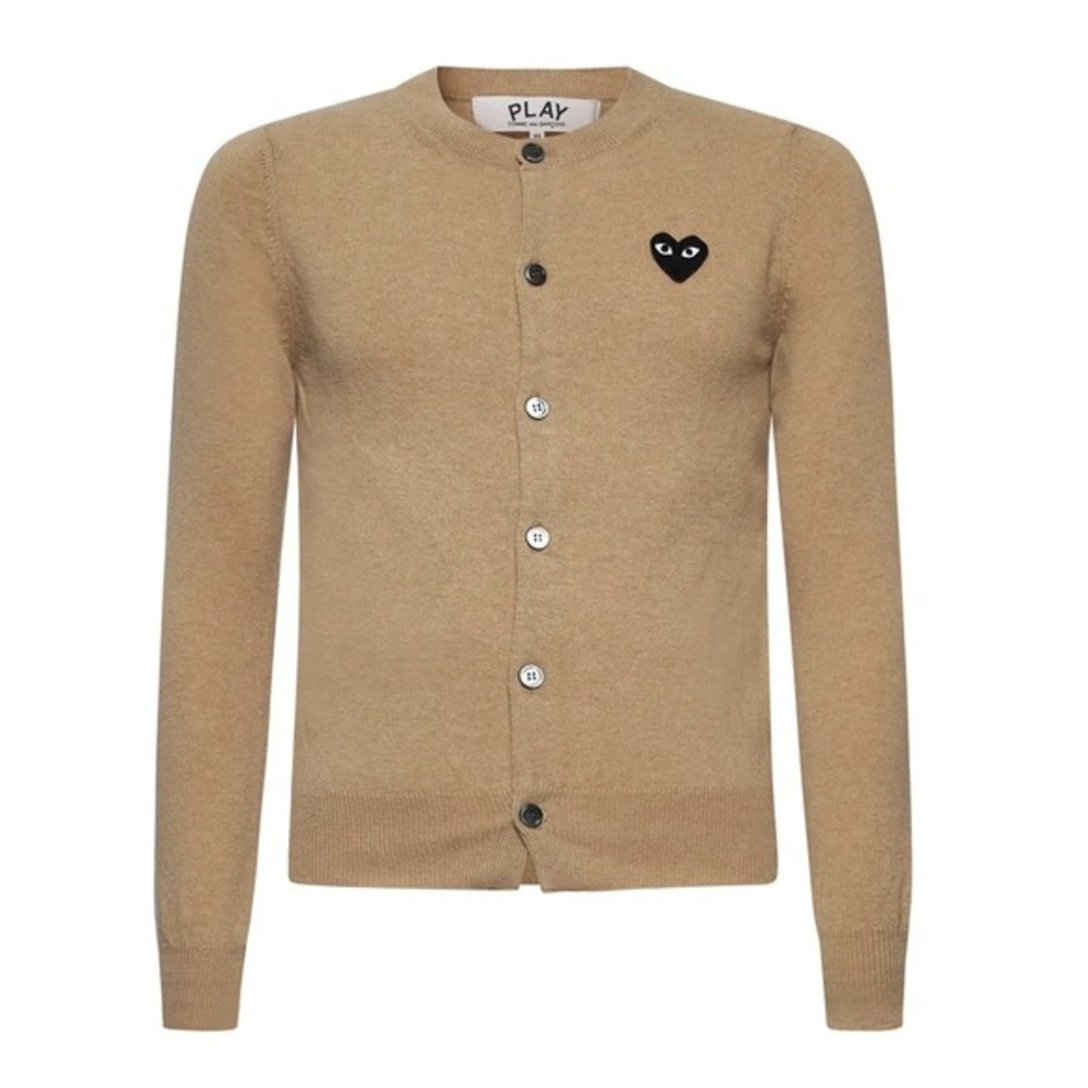 Comme des Garcons Play Heart Patch Crewneck Cardigan Large Beige Made in Japan